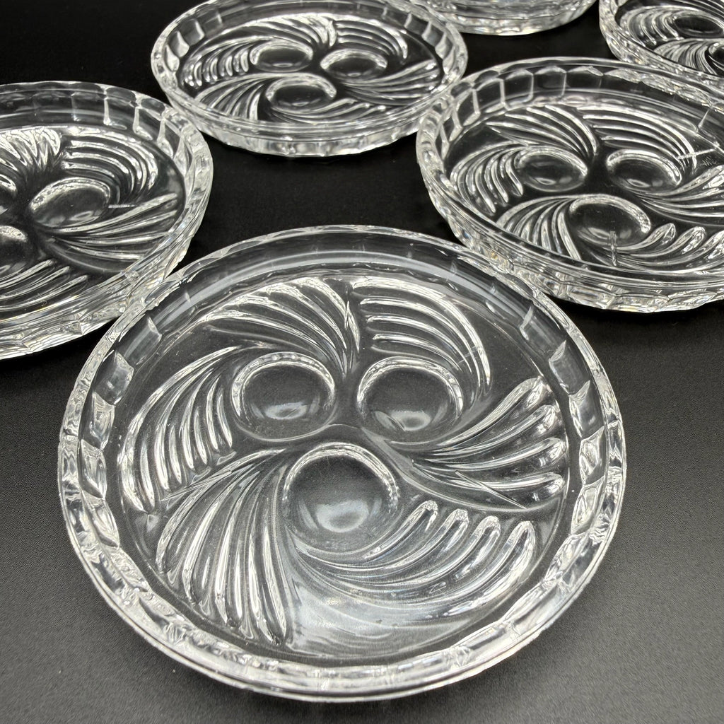 6x Uranglas Untersetzer Tellerchen Art Deco UV Glas fluoreszierend 8,5 cm Set Showroom Ansbach