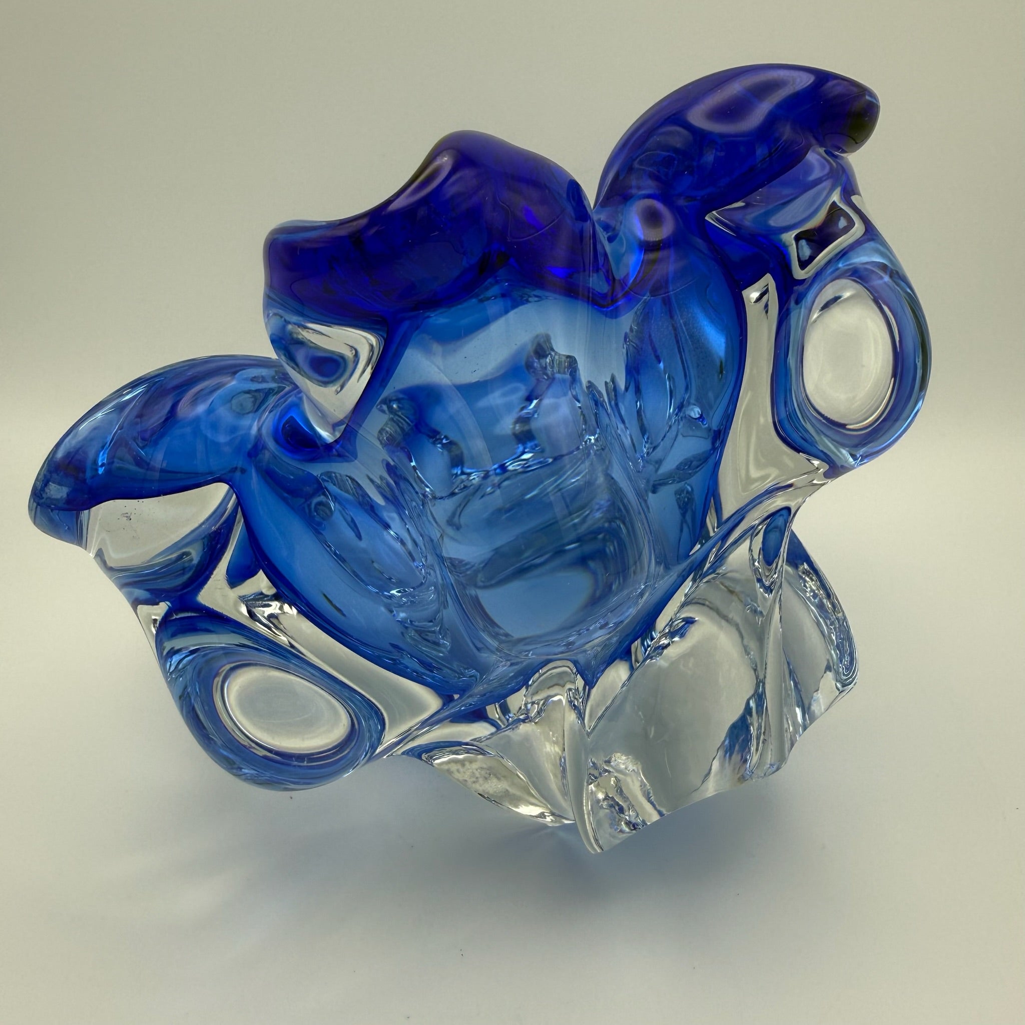 Vintage Murano Stil Glas Schale Blau Blütenform Sommerso Kunstglas 60er 70er Showroom Ansbach