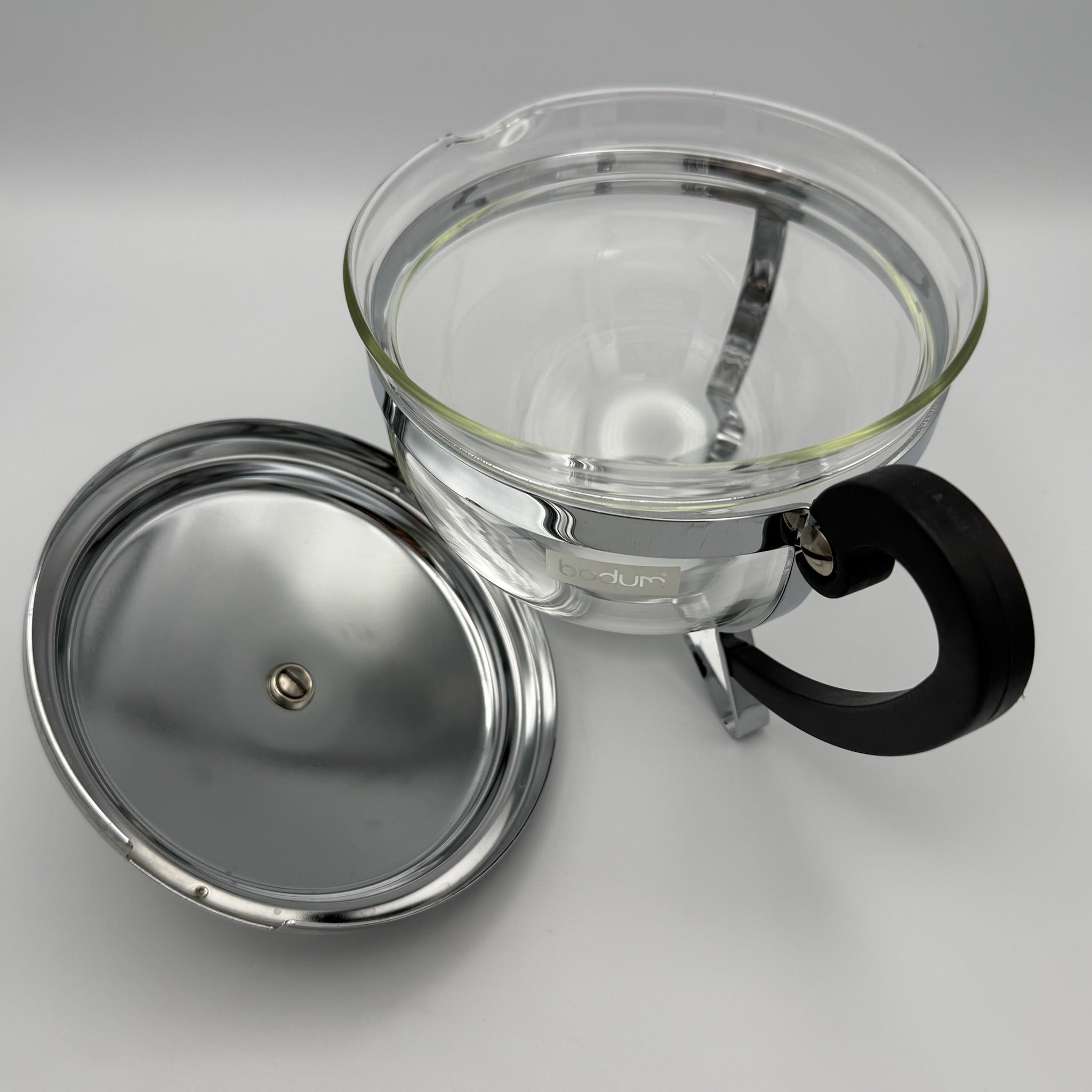 Vintage Bodum Teekanne mit 2 Tassen I Glas & Chrom – Mid Century Design I 3-teiliges Set Bodum