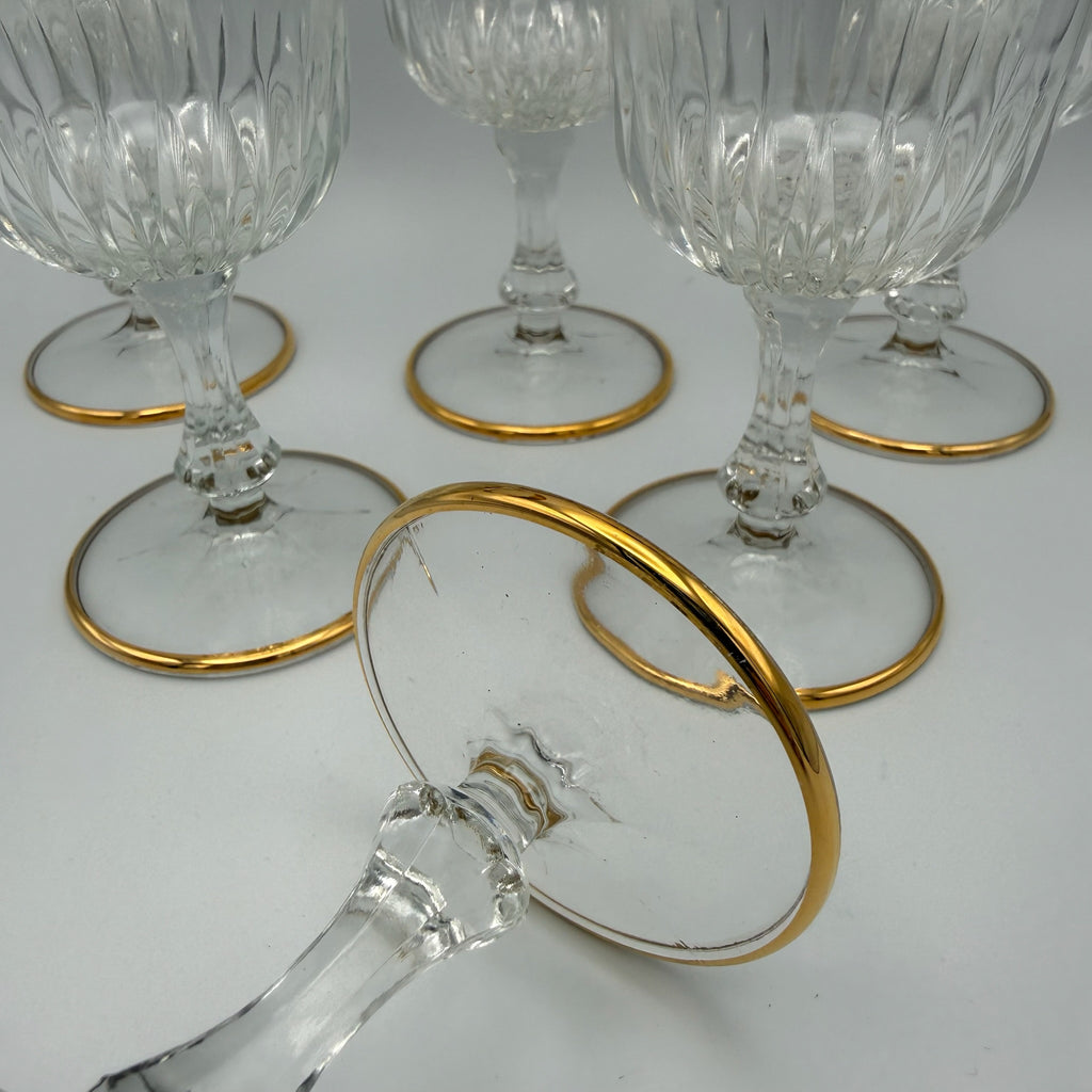 6x Vintage Longdrinkgläser Set Goldrand Wassergläser Kristall Mid Century 60er Showroom Ansbach