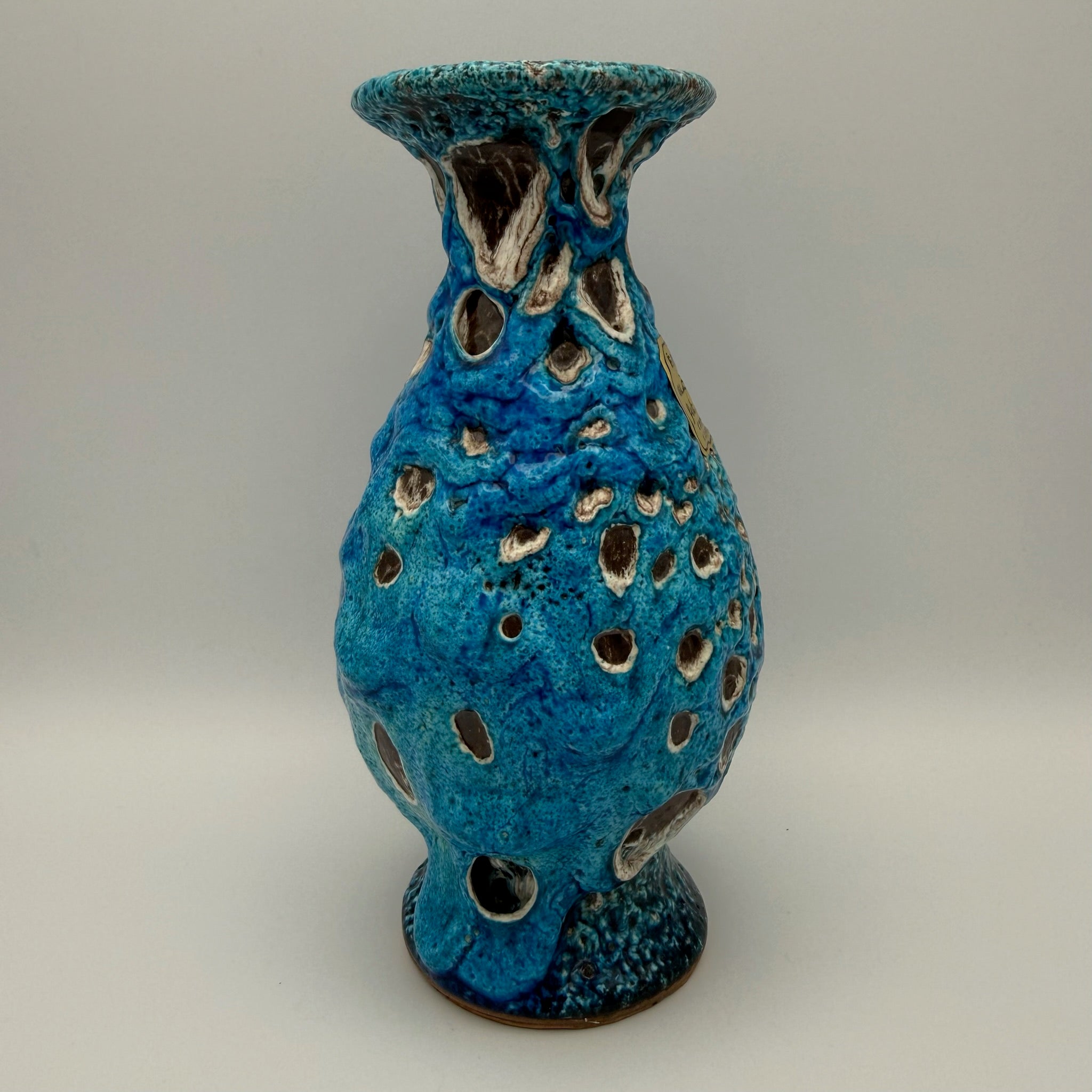 Brutalistische Fat Lava Keramik Vase von Charles Cart I Vallauris Frankreich 1960er I Blau Türkis Volkanique I Mit Original Etikett 18,8 cm Charles Cart