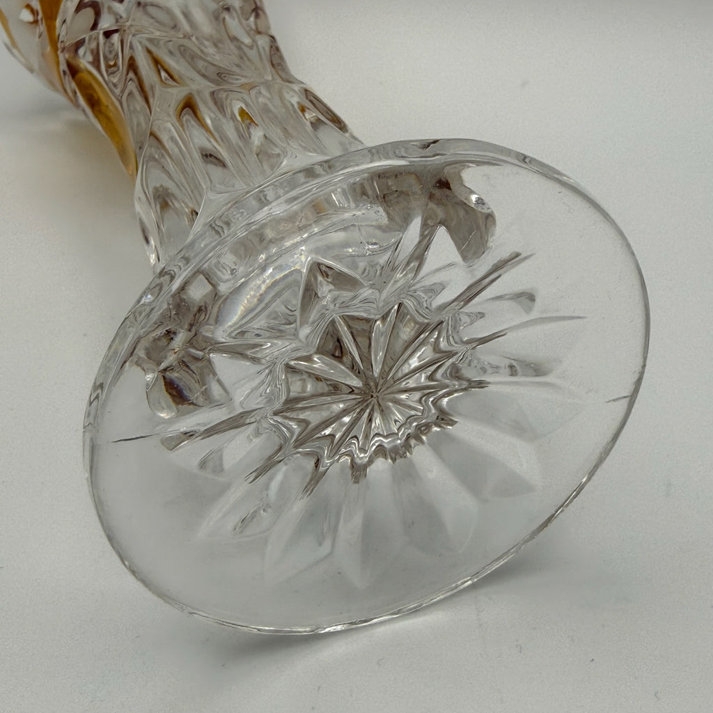 Vintage Kristall Vase Böhmen Bernstein Überfang Keilschliff Blume Medaillon edel Showroom Ansbach