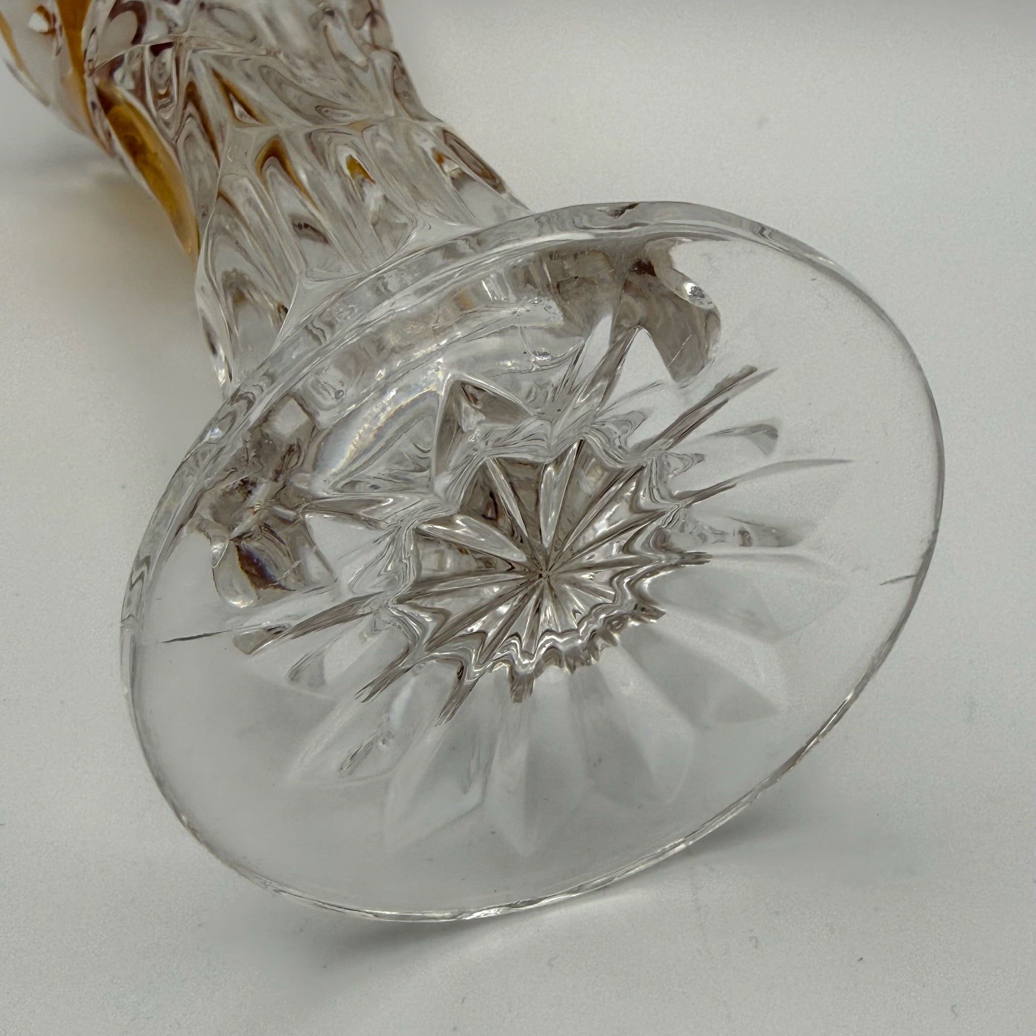 Vintage Kristall Vase Böhmen Bernstein Überfang Keilschliff Blume Medaillon edel Showroom Ansbach