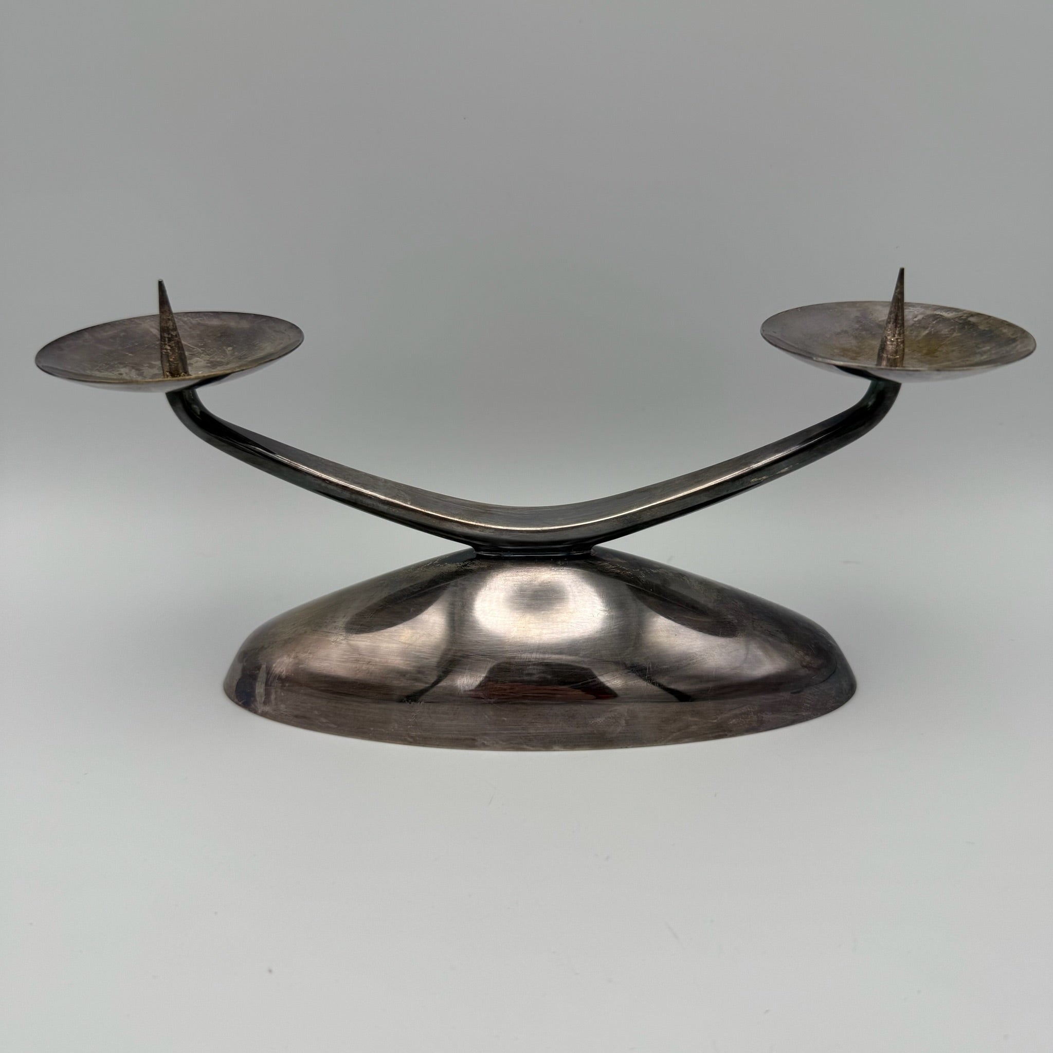 WMF Ikora Prunk-Kerzenleuchter I 2-flammig I Bauhaus- & Mid-Century-Klassiker I Versilbert I Originalzustand Patina I 1950er WMF