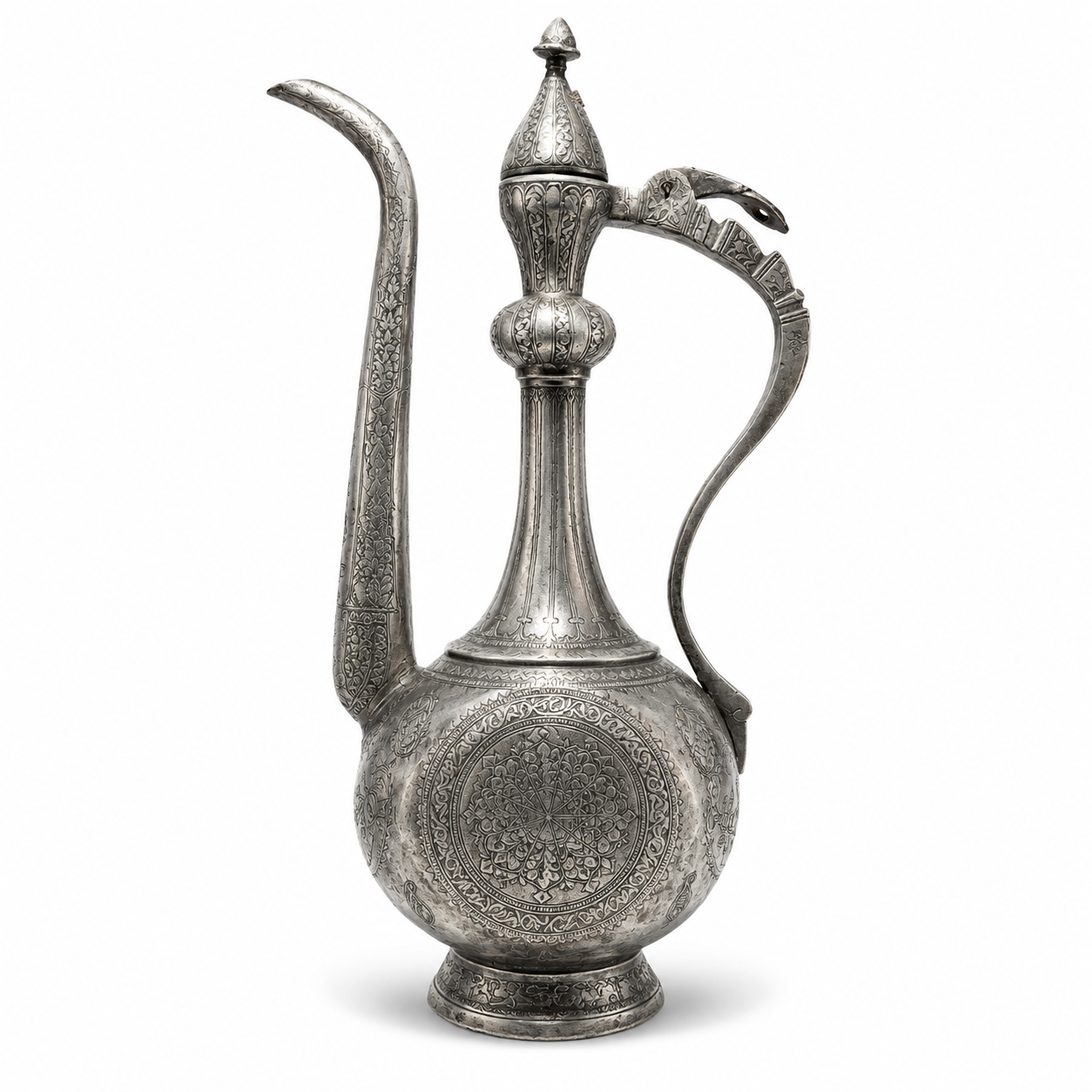 Antike Kadschar Kanne um 1840 I Orientalisch Kupfer versilbert Handarbeit Showroom Ansbach