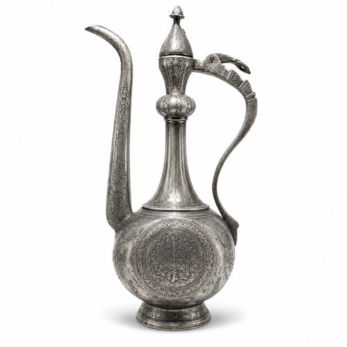 Antike Kadschar Kanne um 1840 I Orientalisch Kupfer versilbert Handarbeit Showroom Ansbach