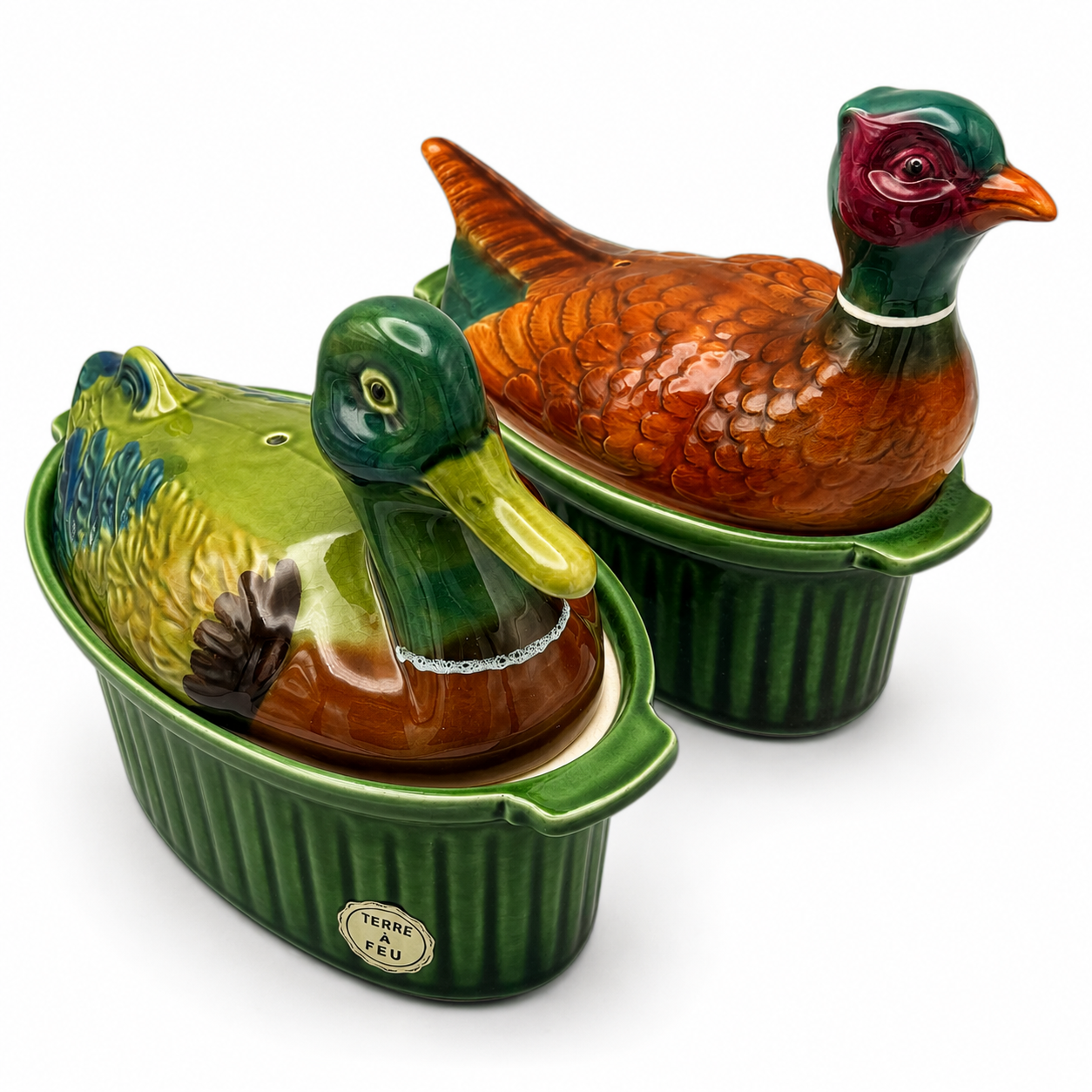 2er Set Frz. Ur-Pastetenformen 1950er I Ente & Fasan Terre a Feu I Unbenutzt Showroom Ansbach