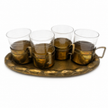 Antikes WMF Jugendstil Teeglas Set 1910 I Jenaer Glas 4er Set mit Tablett I Gemarkt Straußenmarke Geislingen I Rarität WMF