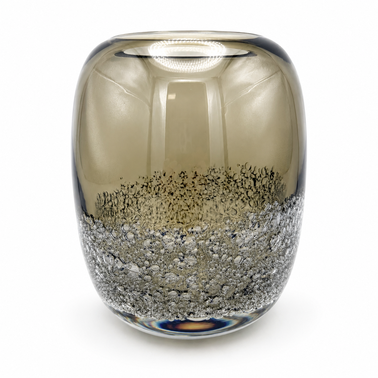 Schwere Kunstglas Vase 15 cm I Rauchglas mit dichten Lufteinschlüssen I Mid-Century Schaumglas Vintage Showroom Ansbach
