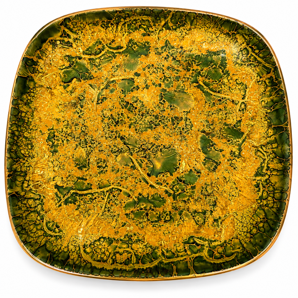 Rosenthal Studio-Linie Vintage Schälchen 11 cm I Handgemalt Gold Grün I Kristallglasur Konfektteller Mid-Century Modern I Unikat Rosenthal
