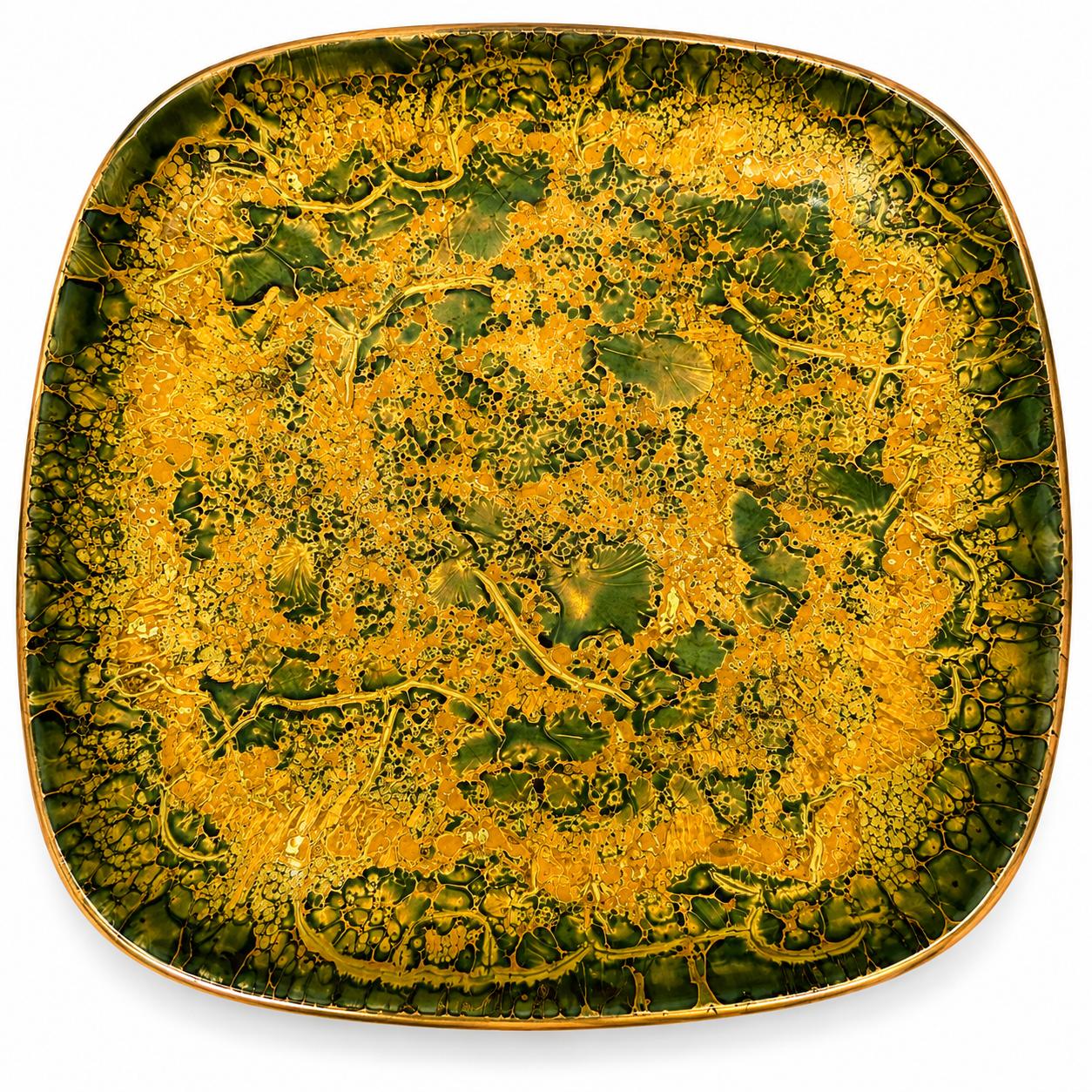 Rosenthal Studio-Linie Vintage Schälchen 11 cm I Handgemalt Gold Grün I Kristallglasur Konfektteller Mid-Century Modern I Unikat Rosenthal