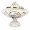 Prunkschale mit Deckel Keramus R. Capodimonte I Große Porzellan Terrine Handbemalt Gold I Italien um 1960 Keramos