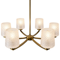 6-flammiger Mid-Century Messing Kronleuchter 1960er I Ikonische Bubble Glas Schirme I Satiniertes Noppenglas Deckenlampe 68 cm Showroom Ansbach