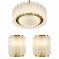 3tlg. Doria Leuchten Eisglas Ensemble I Große Deckenlampe & 2 Wandlampen 1960er I Mid-Century Space Age Set I Original Etiketten Doria Leuchten