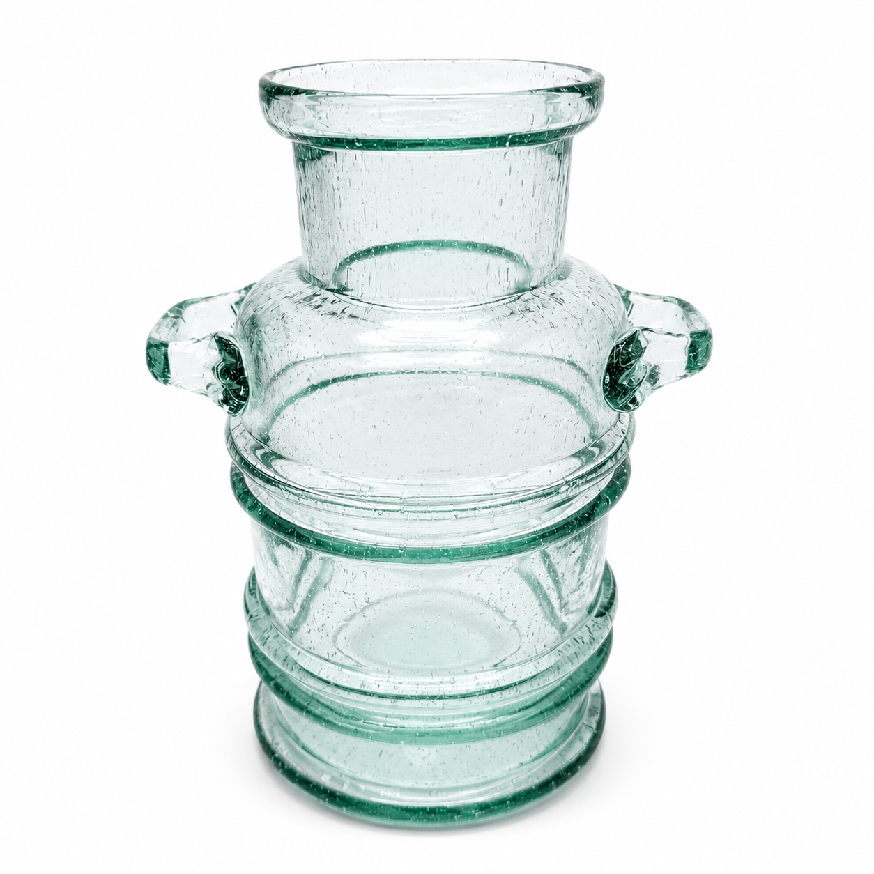 Schwere Vintage Glasvase mit 2 Henkeln I Mundgeblasen I Amphorenform Mid-Century Kunstglas I Makellos 21 cm Showroom Ansbach
