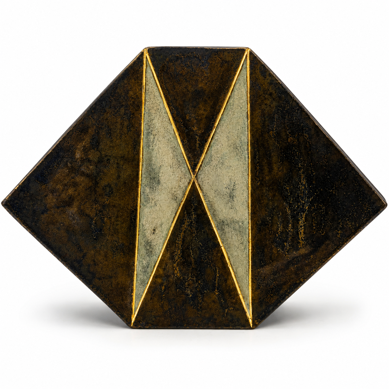 Karlsruher Majolika Art Déco Prunkvase 2193 I Geometrische Diamantform I Goldstaffage 1930er I Sammlerstück 28 cm Karlsruher Majolka