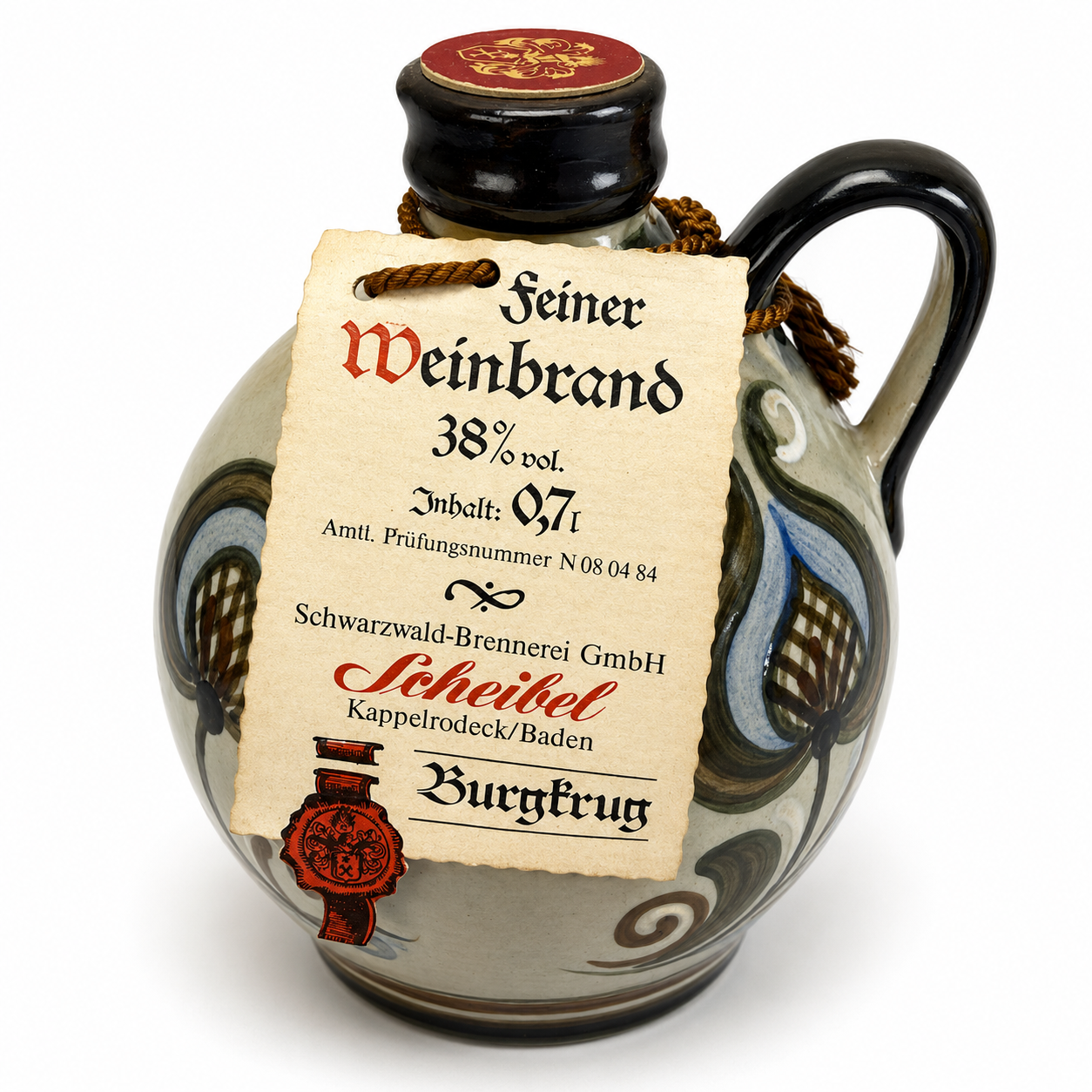 Scheibel Burgkrug Feiner Weinbrand 38% 0,7l I Keramikkrug Original Verschlossen I Schwarzwald Brennerei Vintage Schwarzwald-Brennerei Scheibel