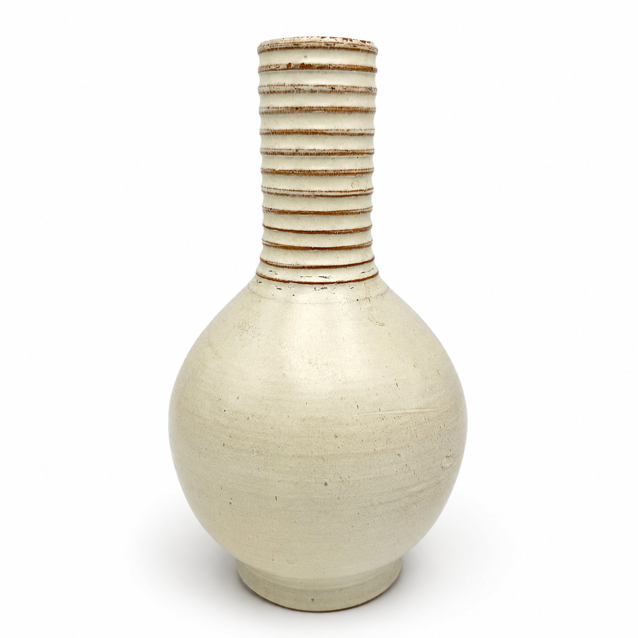 Jürgel Keramik Elstra Studio-Vase I Rillenhals Creme Braun I DDR Kunsthandwerk 1970er I Boho Vintage 19,3 cm Jürgel Keramik