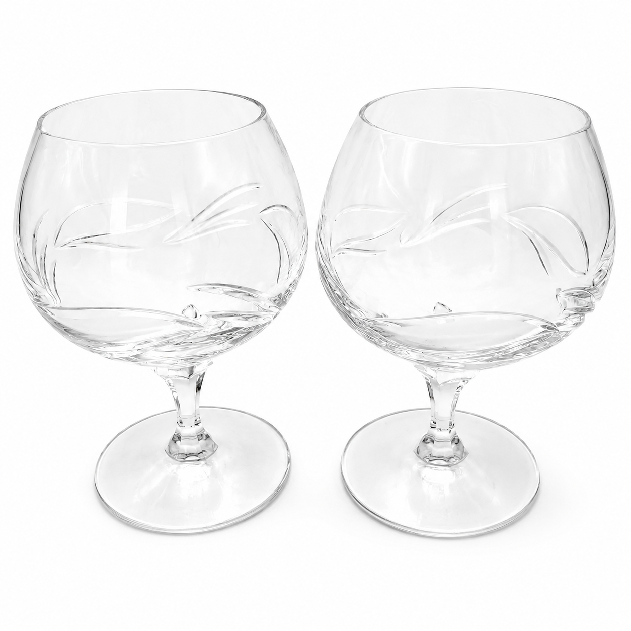 2er Set Nachtmann Cognacschwenker I Bleikristall mit Ätzsignatur I Blätterschliff Satiniert I Vintage I 13 cm Nachtmann
