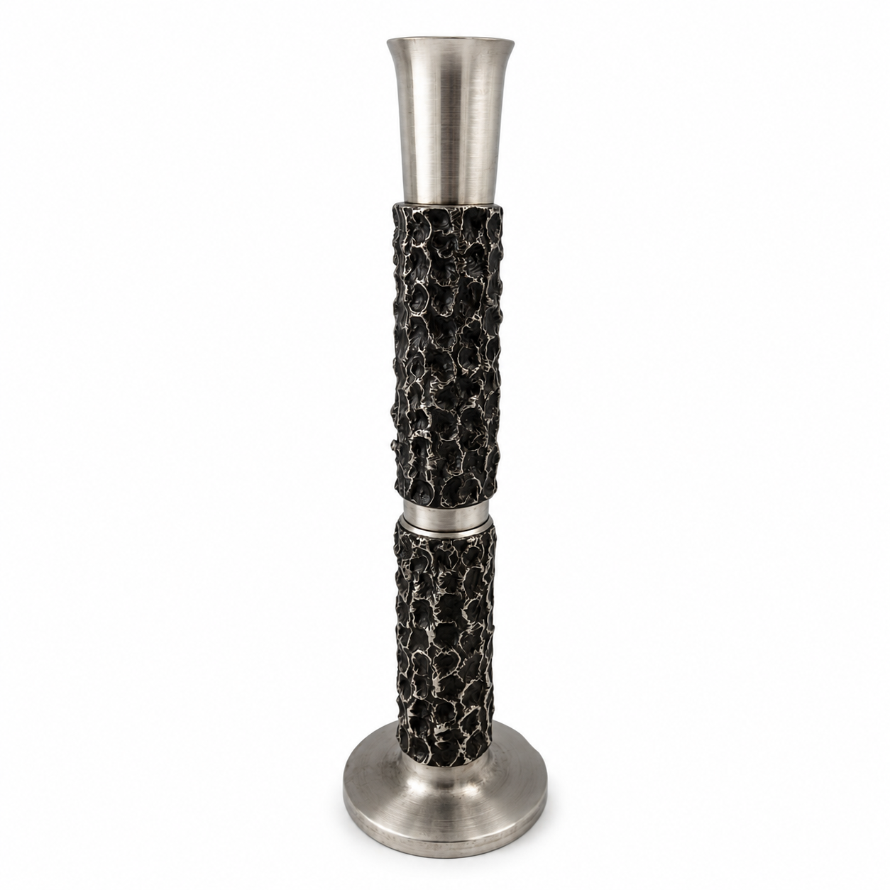 BMF Brutalist Solitär Vase I Rinden Struktur & Patina I Comet Stil 1970er I Space Age Metall Kunst I 22 cm BMF