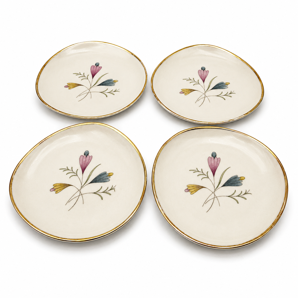 4er Set Mitterteich Bavaria Konfektteller I Nierenform 50er Jahre I Dekor 8305 I Mid-Century Vintage I 11,2 cm Mitterteich Bavaria