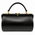 Goldpfeil Vintage Lederhandtasche I Black Boxcalf I Gold-Hardware I Mid-Century um 1960 I Mit Spiegel I 33 cm Gold Pfeil