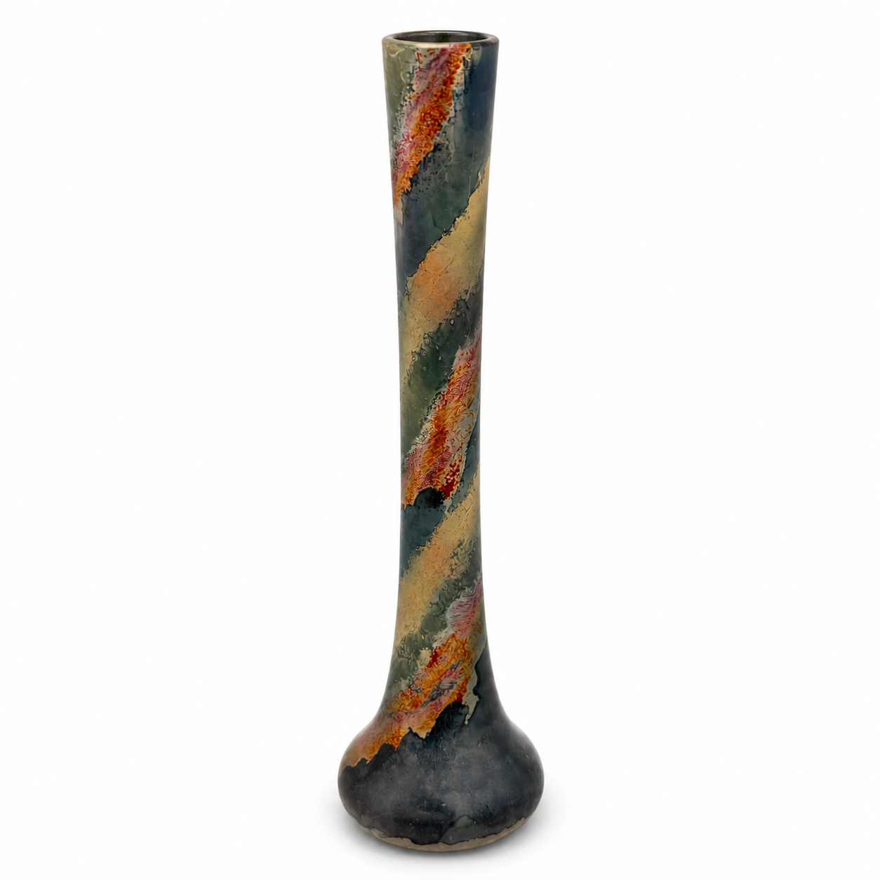Künstler Studioglas Solitärvase I Satiniert Bunt I Finger-Vase Mattglas Modern Art I Vintage um 1990 I 20 cm Showroom Ansbach