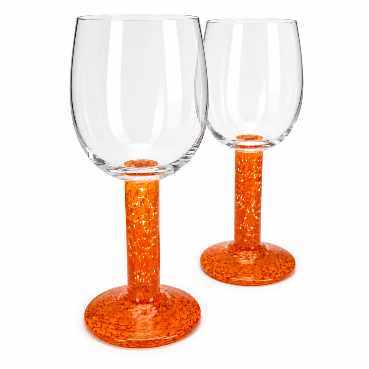 Paar Postmoderne Design Weingläser I Memphis Stil 1990er I Dicker Stiel Orange Weiß I Handarbeit I 19,5 cm Showroom Ansbach