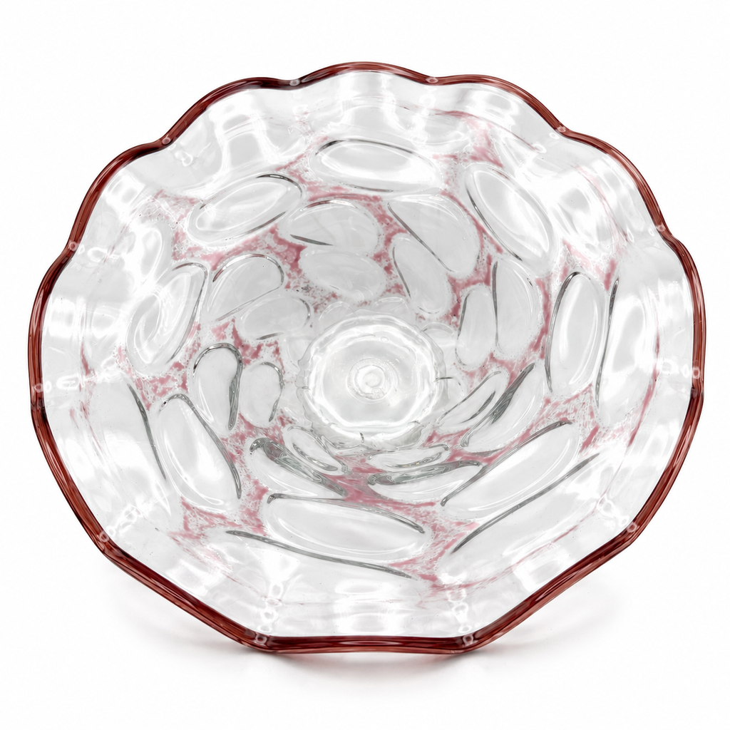 Erwin Gaschler Studioglas Schale I Unikat 1989 Signiert I Rostrot Rosé I Glaskunst Modern Art I 24,5 cm E. Gaschler