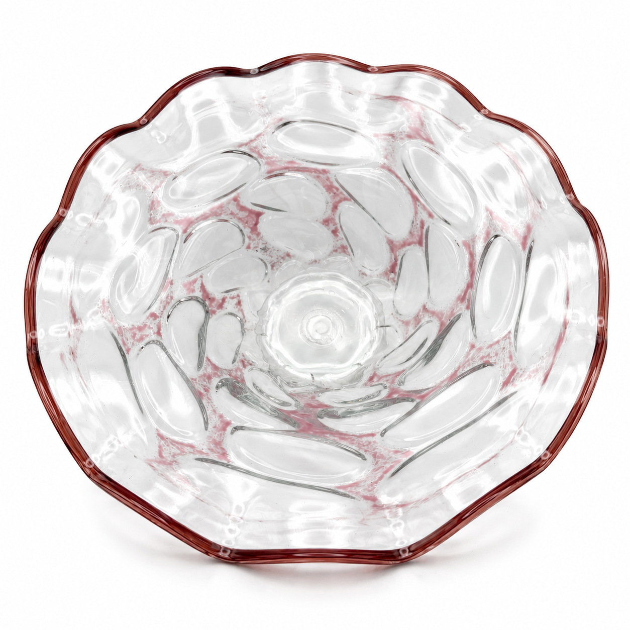 Erwin Gaschler Studioglas Schale I Unikat 1989 Signiert I Rostrot Rosé I Glaskunst Modern Art I 24,5 cm E. Gaschler