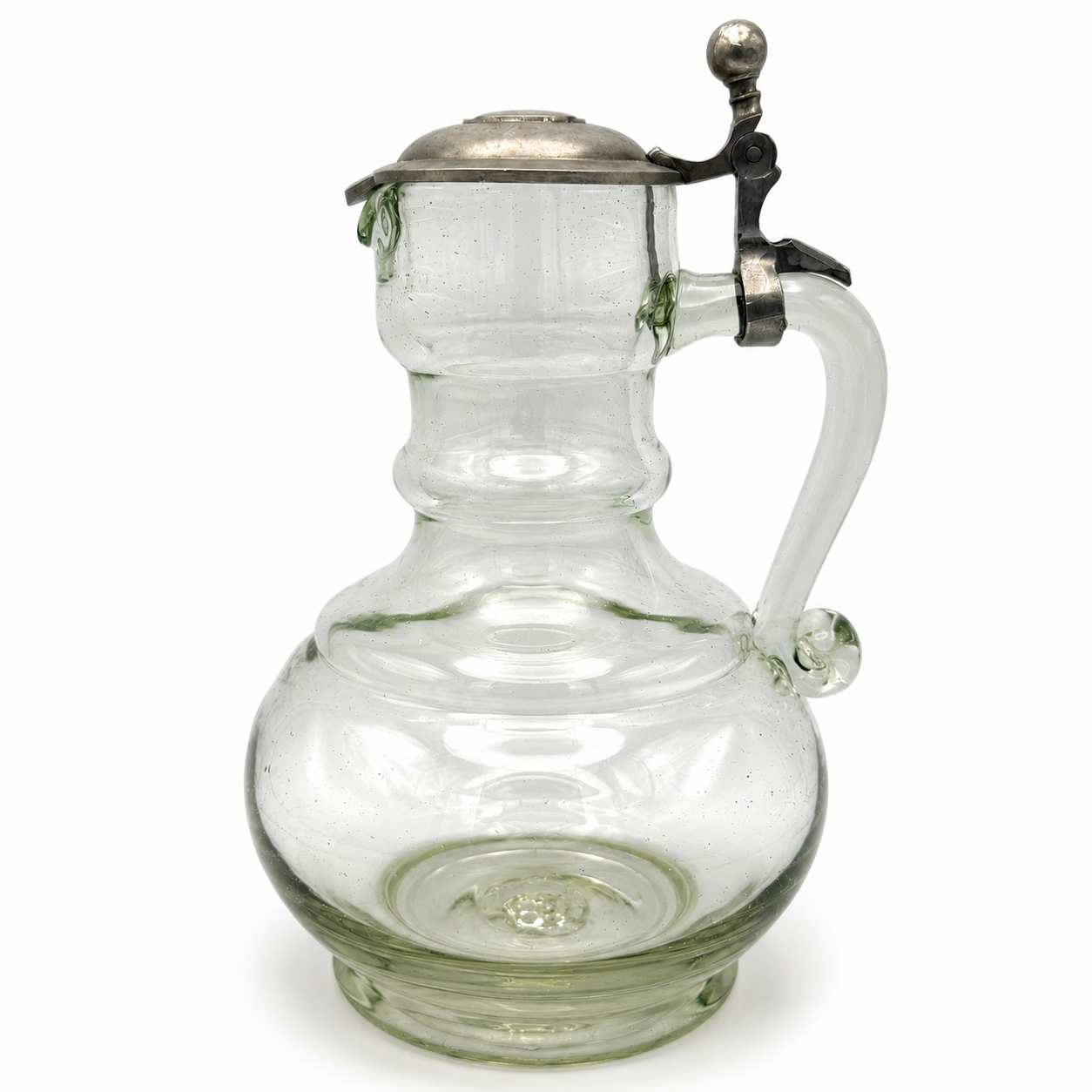 Antikes Waldglas Wein Krug I Zinndeckel I Mundgeblasen Abriss I Historismus um 1900 I 25 cm Showroom Ansbach