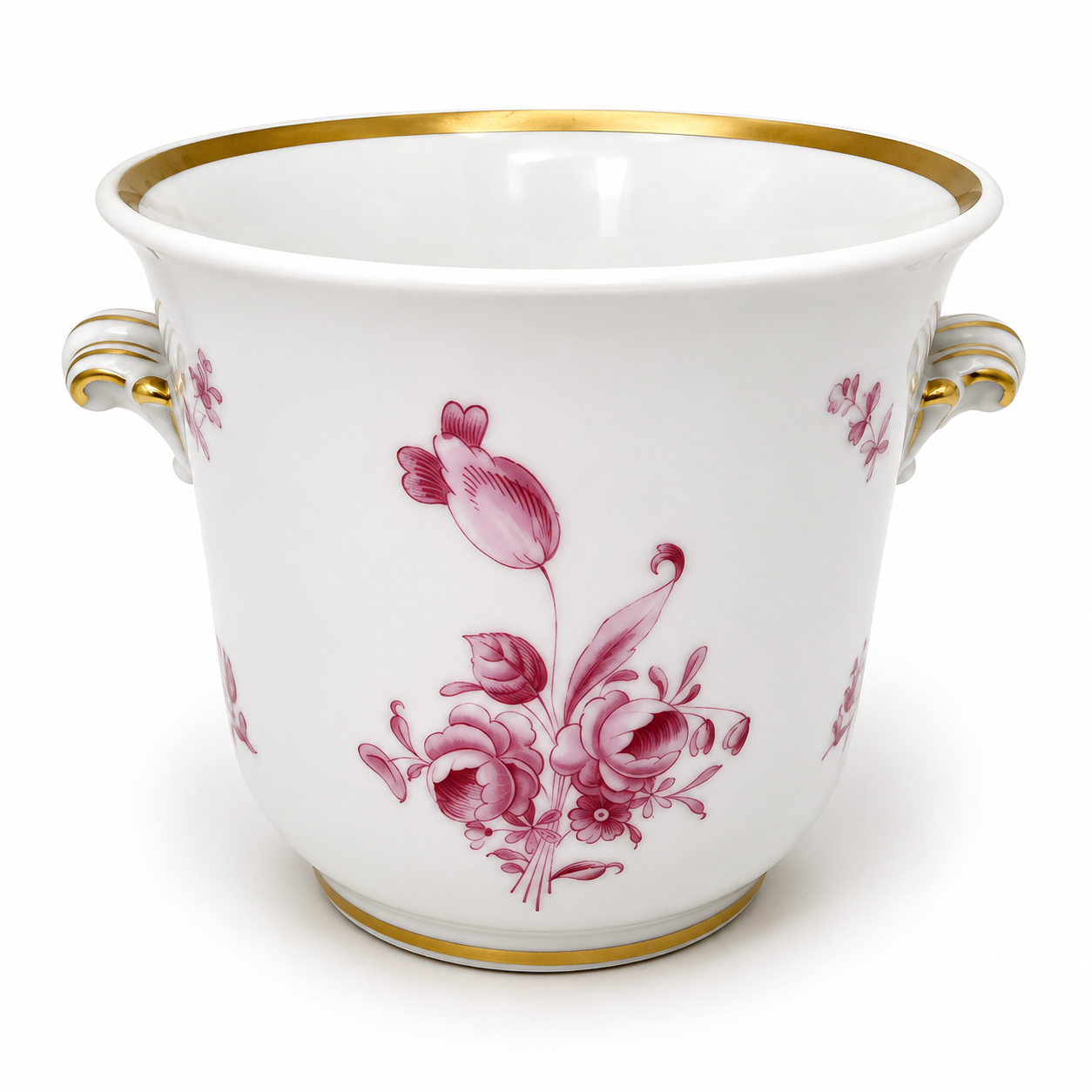 Hutschenreuther Selb Cachepot I Übertopf I Dresden Purpur Rose I Golddekor I Vintage 1950er I 13 cm Hutschenreuther