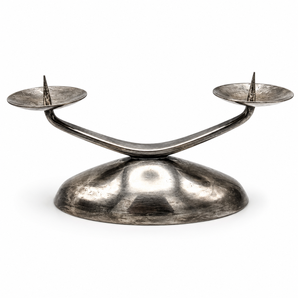 WMF Ikora Prunk-Kerzenleuchter I 2-flammig I Bauhaus- & Mid-Century-Klassiker I Versilbert I Originalzustand Patina I 1950er WMF