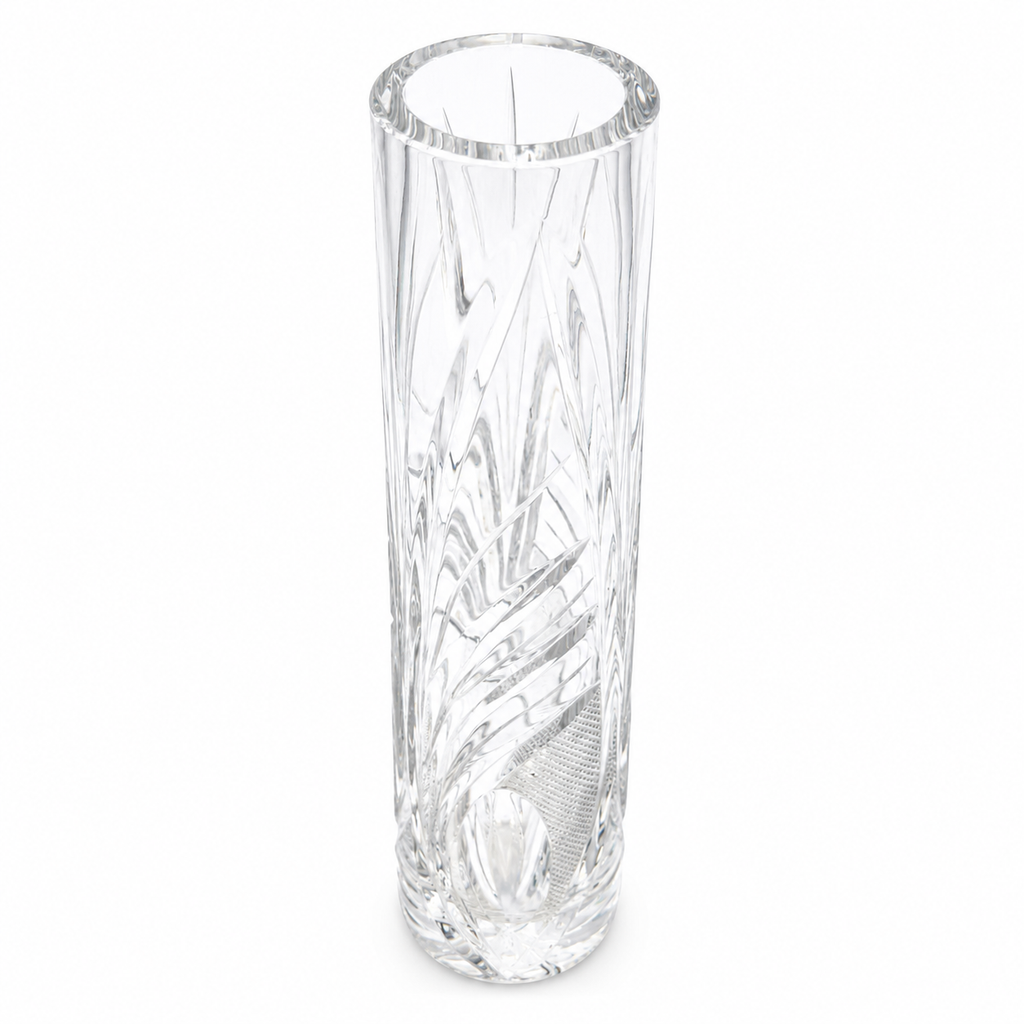 Vintage Kristallglas Vase I Zylindrisch I Geometrischer Schliff I Eisboden I 22 cm Showroom Ansbach