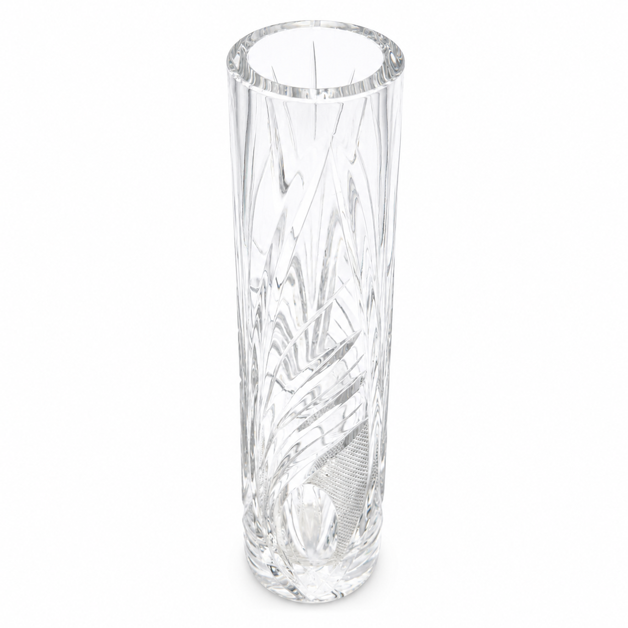 Vintage Kristallglas Vase I Zylindrisch I Geometrischer Schliff I Eisboden I 22 cm Showroom Ansbach