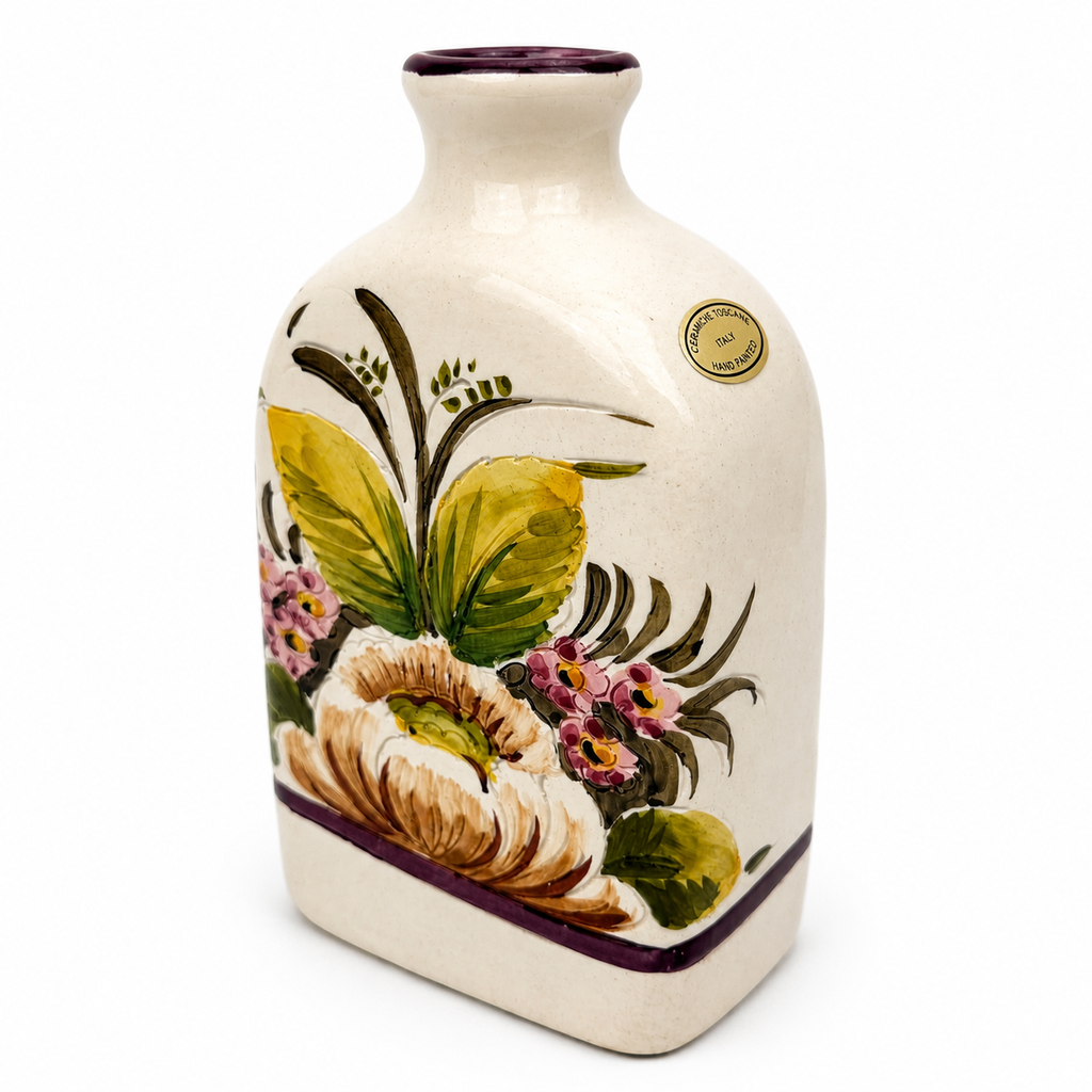 Original Toscana Keramik Flasche Handbemalt Blumen Blau Ölflasche Majolika Italien Showroom Ansbach