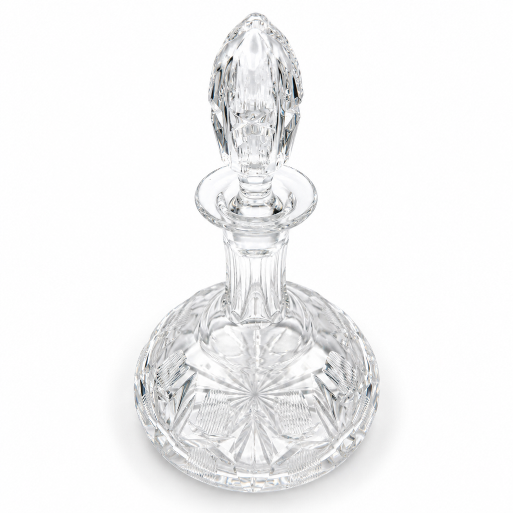 Schwere Vintage Glas Karaffe mit Kugelverschluss Flache Form Eisboden 25cm 1088g Showroom Ansbach