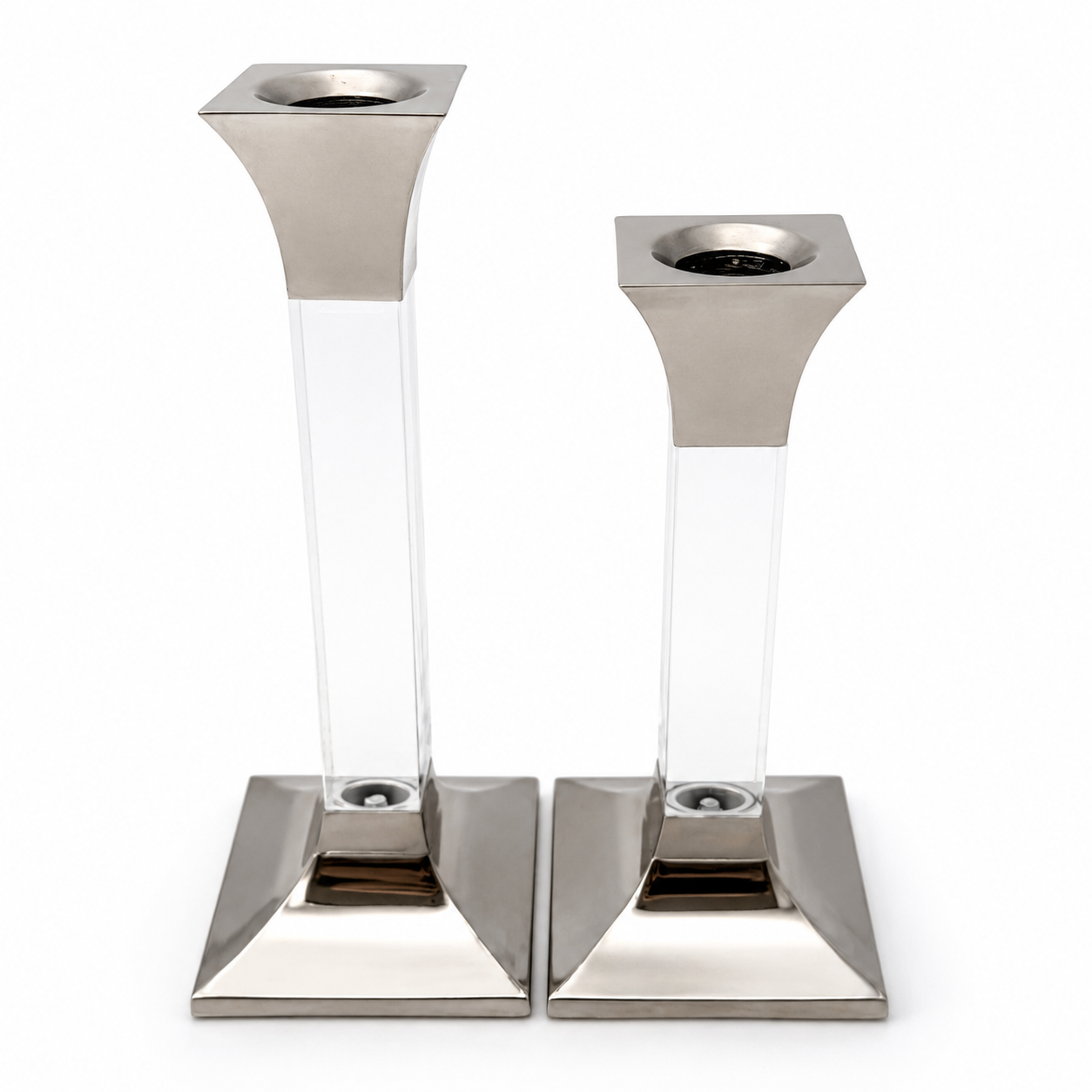 Paar Vintage Kerzenständer Lucite Acryl Silber Hollywood Regency 70er 80er Showroom Ansbach