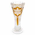 Vintage Kristall Vase Böhmen Bernstein Überfang Keilschliff Blume Medaillon edel Showroom Ansbach