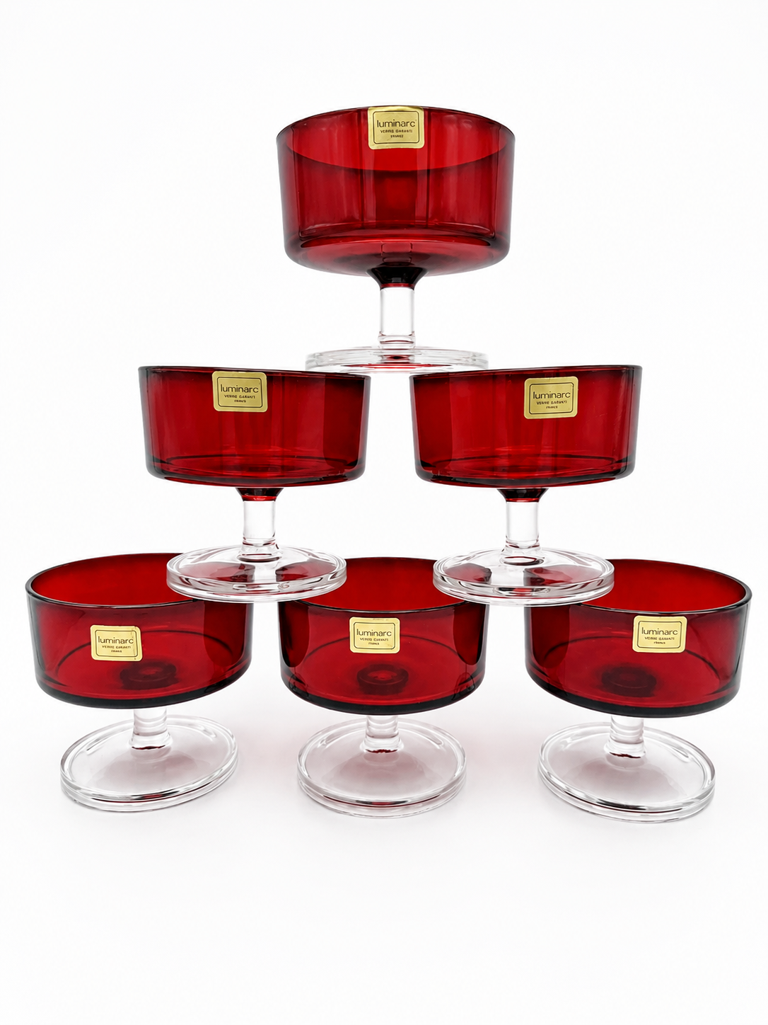 6x Luminarc Rubinrot Gläser Set | Vintage Frankreich | TOP Zustand mit Etikett Luminarc