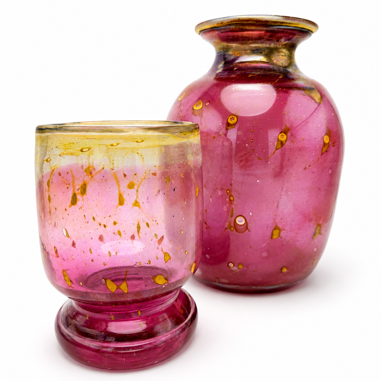 2er Set Eisch Glas Vasen | Design PFAUENAUGE | Irisierend | Handarbeit | TOP Eisch