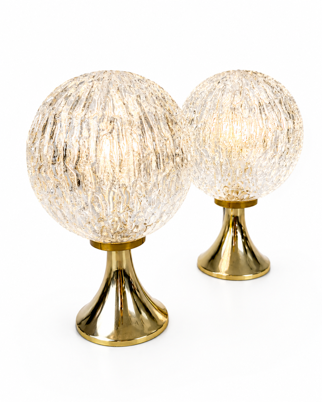 2x Richard Essig Besigheim Tischlampen - Mid Century - Space Age - Eisglas Gold Richard Essig