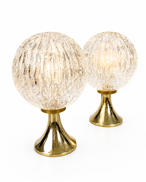 2x Richard Essig Besigheim Tischlampen - Mid Century - Space Age - Eisglas Gold Richard Essig