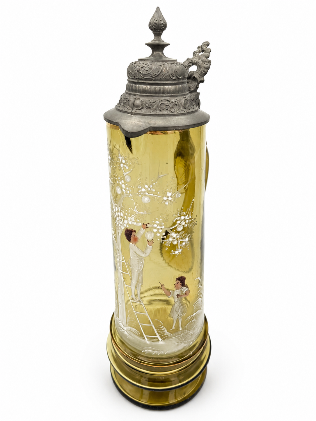 Antiker Glas-Humpen 39cm | Emaille-Malerei | um 1900 | Historismus | Prachtkrug Markenlos