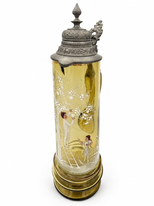Antiker Glas-Humpen 39cm | Emaille-Malerei | um 1900 | Historismus | Prachtkrug Markenlos