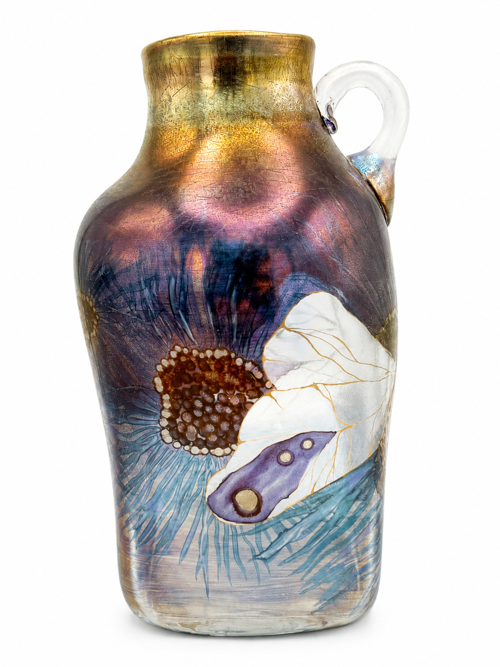 Eisch Studioglas Krug / Vase | Signiert 1984 A.K. | Irisierend | Unikat | 22cm Eisch