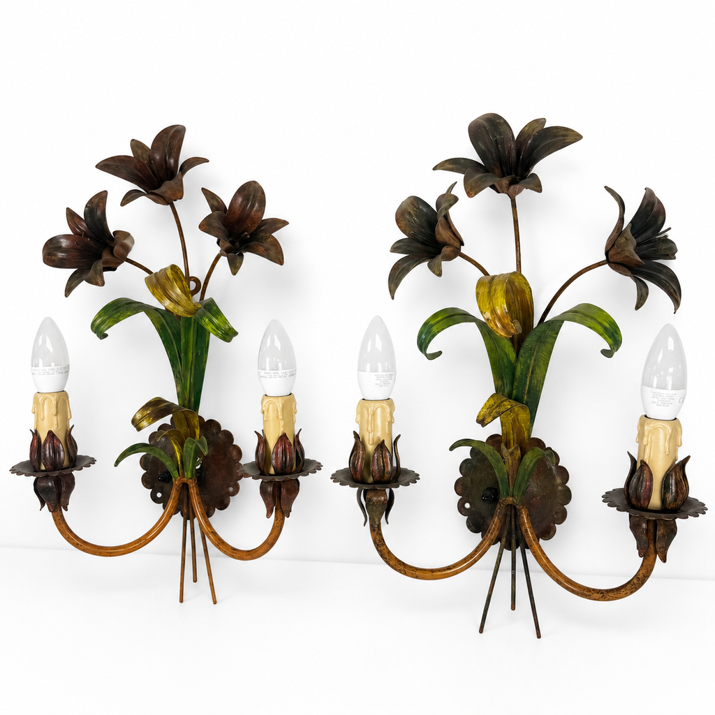 Paar Honsel Wandleuchten | 2er Set | Florentiner Stil | 3-flammig | Floral | TOP HONSEL