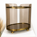 Italienischer Design Barwagen 1968 Messing & Acryl Rauchglas – Space Age Vintage Showroom Ansbach