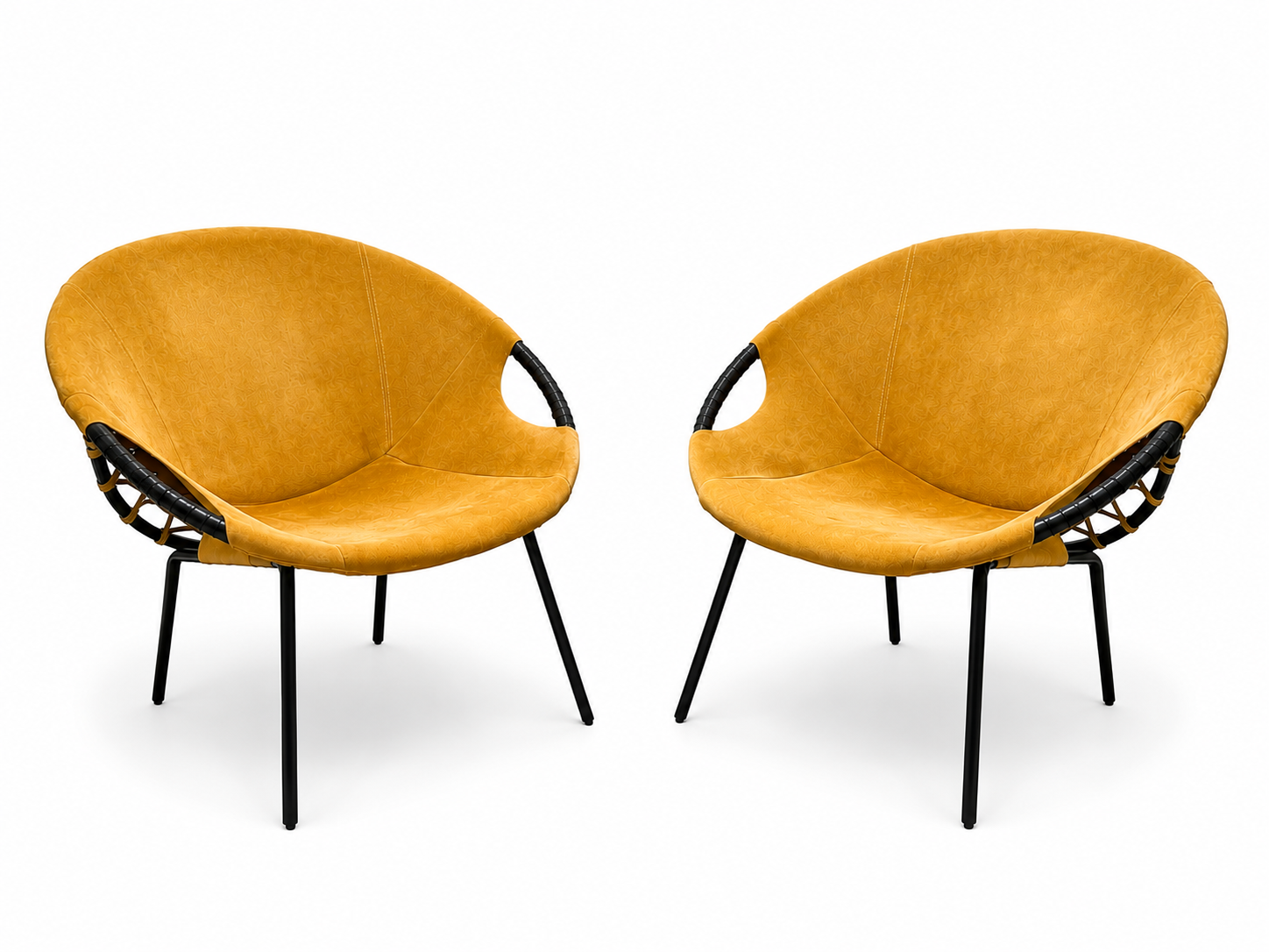 2er Set Lusch & Co. Balloon Chair Sessel 60er Jahre Wildleder Senfgelb Vintage Showroom Ansbach