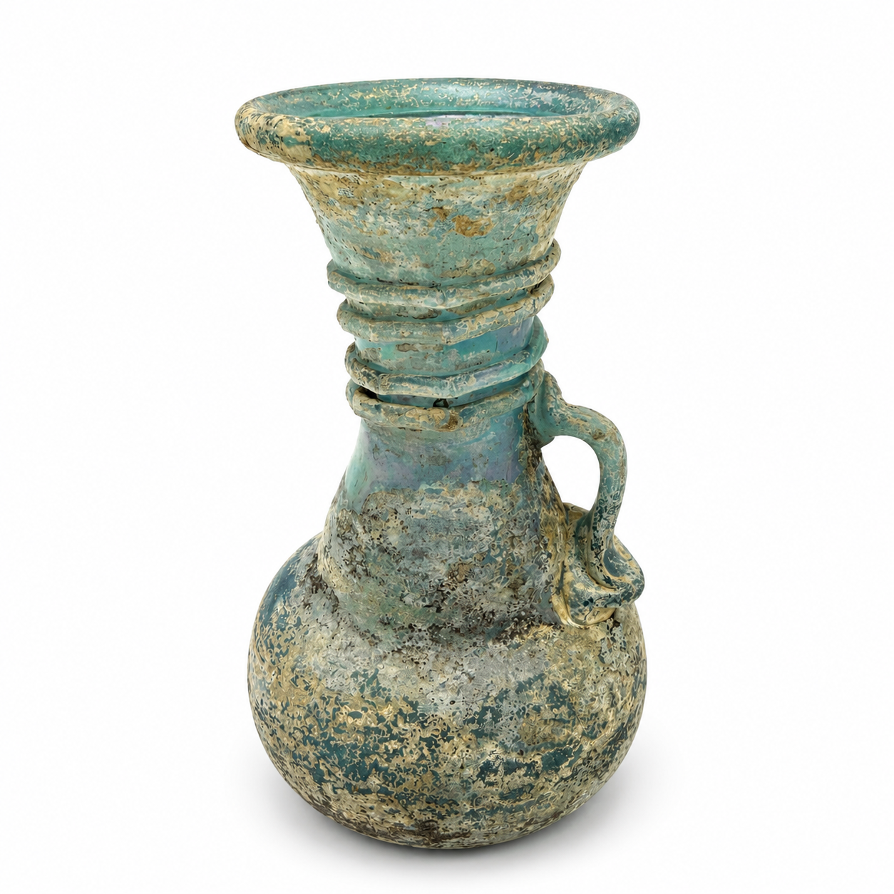 Glas Vase Blau | Bullicante Technik (Luftblasen) | Vintage | 11,5 cm Murano